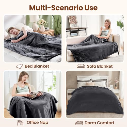 Electric Heated Blanket Twin 62"x84", 8 Heat leavls and 1-8H Auto Off | Fast Heating, Over-Heat Protection&ETL Certification, Soft Flannel Sherpa, Machine Washable, Suitable for Bed and Sofa - color: Grey, size: Twin-62" x 84"