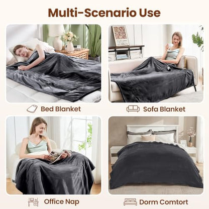 Electric Heated Blanket Twin 62"x84", 8 Heat leavls and 1-8H Auto Off | Fast Heating, Over-Heat Protection&ETL Certification, Soft Flannel Sherpa, Machine Washable, Suitable for Bed and Sofa - color: Grey, size: Twin-62" x 84"
