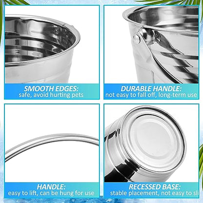 Hicarer 6 Pcs 4.2 Quart Stainless Steel Dog Water Bucket - size: 4.2 Quart
