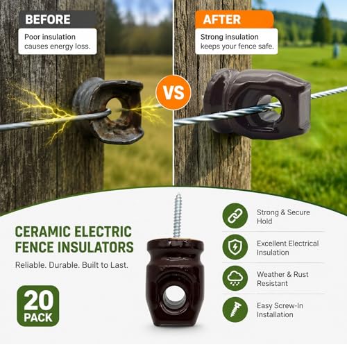 Ceramic Electric Fence Insulators, 20 Pack Heavy Duty Ceramic Insulators