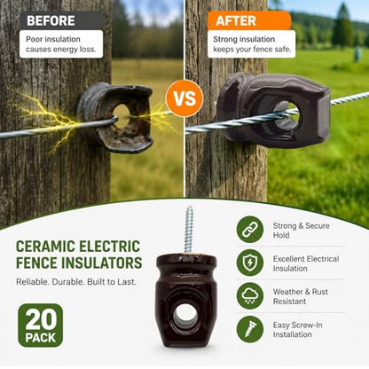 Ceramic Electric Fence Insulators, 20 Pack Heavy Duty Ceramic Insulators