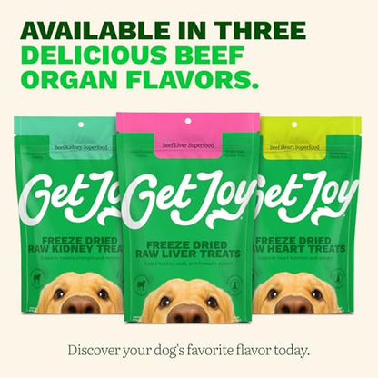 Get Joy Freeze Dried 100% Beef Liver Dog Treats, 4oz | Single Ingredient Organ Meat, High Protein Raw Dog Food Topper, Snack & Training Rewards | Grain Free, Gluten Free, Filler Free - size: 4 Ounce (Pack of 1)