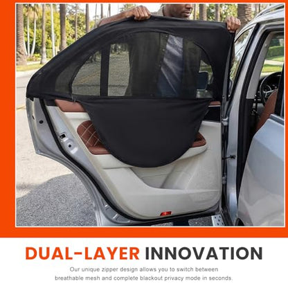 Car Window Shades, Breathable Mesh Front Side Window Screen Privacy Shade with Zipper, Stretchable Net Curtain Sun & Heat Protection Cover for Most Car Side Windows - color: Front Window