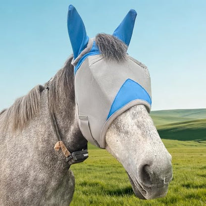 Horse Fly Mask with Ears, Breathable UV Protection Mesh, Large Eye Space No Rubbing, Soft Fleece Trim, Adjustable Comfort Fit, Lightweight Horse Mask for Summer Turnout (M) - size: Medium