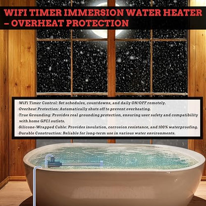 Immersion Water Heater 3500W 240V Portable Hot Tub & Pool Submersible Electric Water Heater with Temp Control & WiFi Timer for Hot Tub, Bathtub, Baptistry, Inflatable Pool, Baptismal Pool