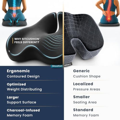 Ergo Office Chair Cushion for Back Pain, Sciatica, Tailbone Pain Relief | Extra Large Office Chair Cushion for Healthy Sitting Posture, Sciatica Pain Relief Pillow With Extra Cover (Gray) - color: Dark Gray & Light Gray