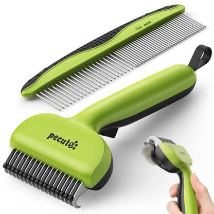 Pecute Self-Cleaning Undercoat Rake for Dogs Cats with Thick Double Coats - color: Green
