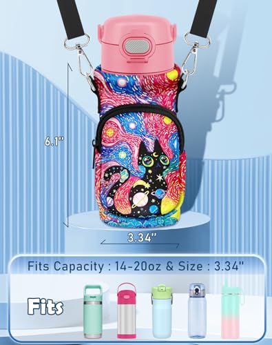 Miss Adola Water Bottle Carrier with Strap for Kids, 14-20 oz - color: Starry Sky Cat
