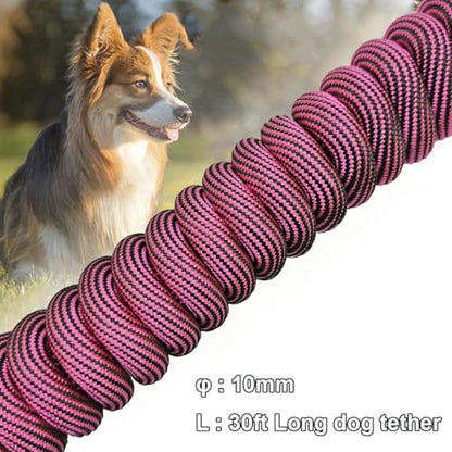 BTINESFUL 12/20/30/50/75ft Dog Tie Out Long Tether Rope Dog Lead for Yard - color: Pink Black, size: 30 Foot