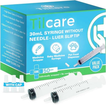30 mL Syringe for Liquids: Oral Dispenser Syringe with Cover, 50-Pack