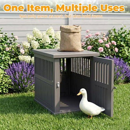 Vixzen Outdoor Duck House, PP Resin Poultry Shelter, Gray - color: Gray, size: 29.7"L x 21.3"W x 25.3"H