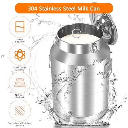 50 Liter 13.2 Gallon Milk Can 304 Stainless Steel Milk Bucket Heavy Duty Wine Pail Bucket with Spigot Milk Can Tote Jug with Sealed Lid for Milk and Wine (50L) - size: 50L