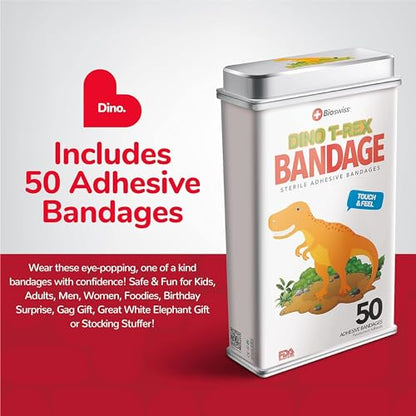 BioSwiss Bandages, Dinosaur Shaped Self Adhesive Bandage Set, Latex Free, Sterile Wound Care, 50 Count - size: 50-Count Tin, style: Dinosaur