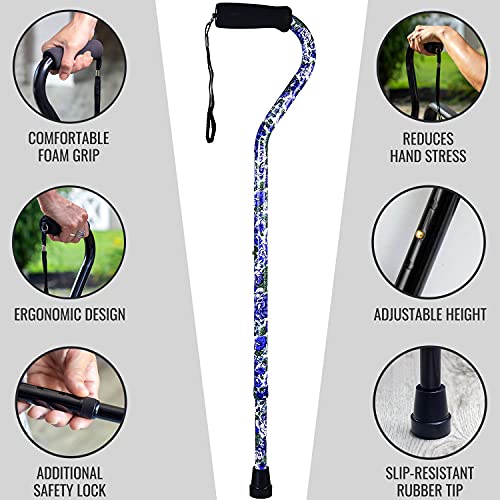 DMI Adjustable Designer Cane with Offset Handle - color: Purple Flowers, size: 1 Count (Pack of 1)