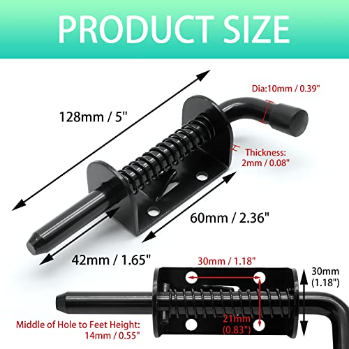 5 Inch Spring Loaded Gate Latch Pin, 2pcs Barrel Bolt Spring Latch | Black, Heavy Duty, Steel Door Lock Latch, for Cabinet, Shed, Trailer, Equipment - color: Black