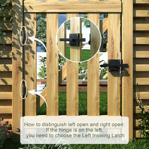 Sdstone Double Side Gate Latch,Heavy Duty Swinging Door Latch Gate Hardware for Wooden Fence,Gate Hardware for Left Inswing Outdoor Wooden Gates, Pool Gate, Backyard, Garden - style: GL-1 left inswing gate