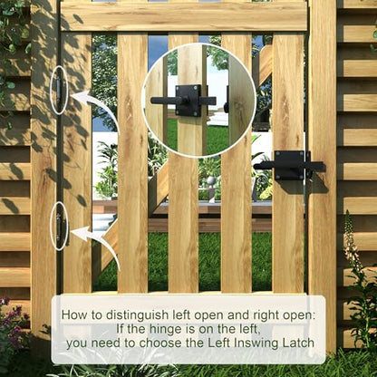 Sdstone Double Side Gate Latch,Heavy Duty Swinging Door Latch Gate Hardware for Wooden Fence,Gate Hardware for Left Inswing Outdoor Wooden Gates, Pool Gate, Backyard, Garden - style: GL-1 left inswing gate
