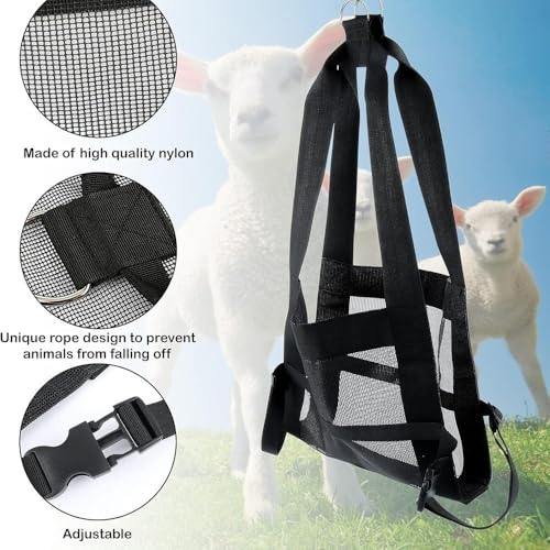 Calf Sling for Weighing Calf Sling for Weighing Little Animals Adjustable Livestock Harness Sling for Lambs Goats(Black)