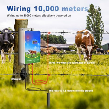 Electric Fence Charger 6 Mile, 8KV-12KV 2J Output, LED Display