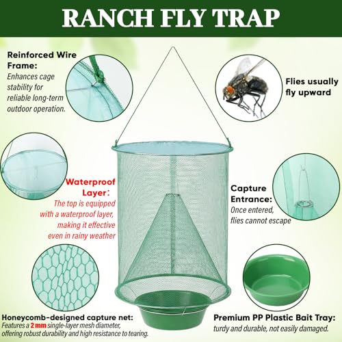 6 Pack Spotted Lanternfly Fly Traps Waterproof Ranch Fly Traps Bags Outdoor Hanging Reusable Flies Catcher with Bait Tray Effective Way to Catch Lantern Flies and Nymphs for Family Farm Garden Barn