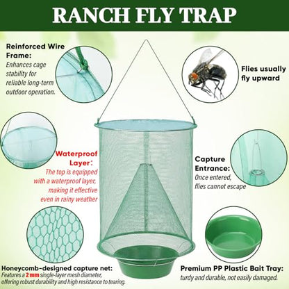 6 Pack Spotted Lanternfly Fly Traps Waterproof Ranch Fly Traps Bags Outdoor Hanging Reusable Flies Catcher with Bait Tray Effective Way to Catch Lantern Flies and Nymphs for Family Farm Garden Barn