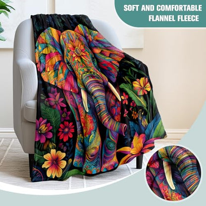 Jekeno Elephant Gifts Blanket Colorful Tropical Flowers Throw Blanket - color: Elephant, size: 50x60 Inch