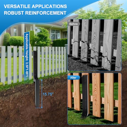 Fence Post Repair Kit, Fences Post Anchor Ground Stakes Heavy Duty, for Repair Tilted and Broken Wood Support, Hardware Included 4 Pack