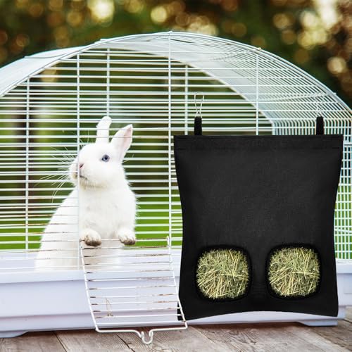 UPINS 2 Pack Guinea Pig Hay Feeder Bag,Bunny Rabbit Cage Bag Hanging Holder - color: Black Dark Blue, size: 28 x 25 cm