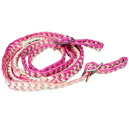 HILASON 1" X 8Ft Braided Poly Barrel Reins Horse Racing Flat Grip Knots - color: Pink White
