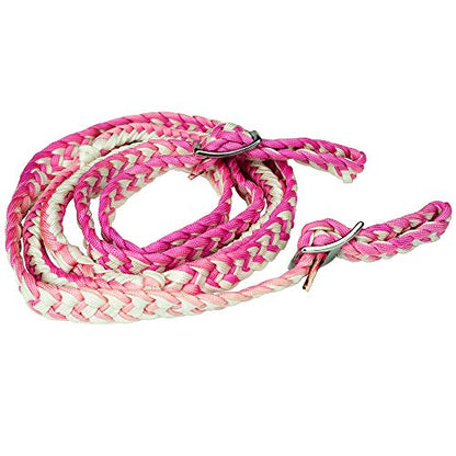 HILASON 1" X 8Ft Braided Poly Barrel Reins Horse Racing Flat Grip Knots - color: Pink White
