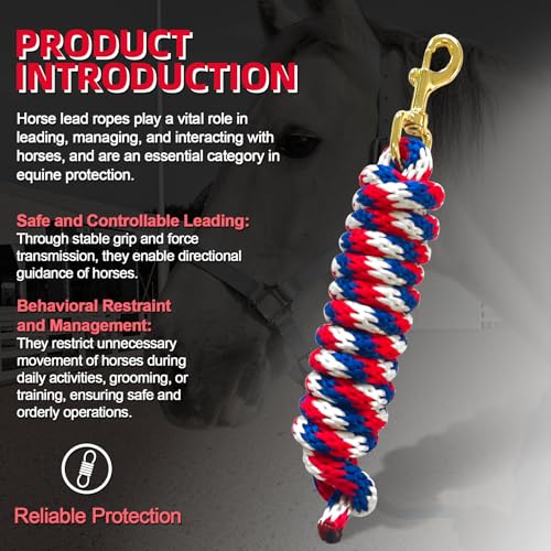 5/8" x 8' Nylon Horse Lead Rope (Red-Blue-White) - color: Red-Blue-White