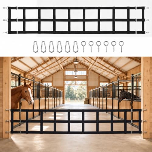 Zonon 8' x 20'' Polyester Stall Guards for Horses with Adjustable Straps and Hardware, Black Stall Gate with 6 Nails and 6 Hooks for Stables, Barns, Breeding Farms, Fences to Keep Horse Securely - color: Black, size: 8'