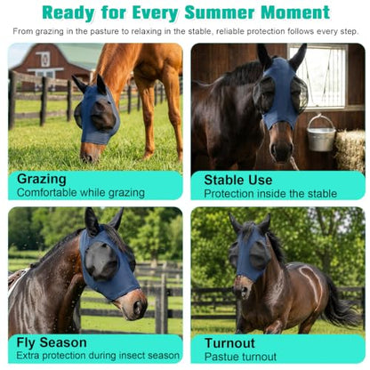 3D Stretch Mesh Horse Fly Mask with Ears (Navy, COB) - color: Navy, size: COB