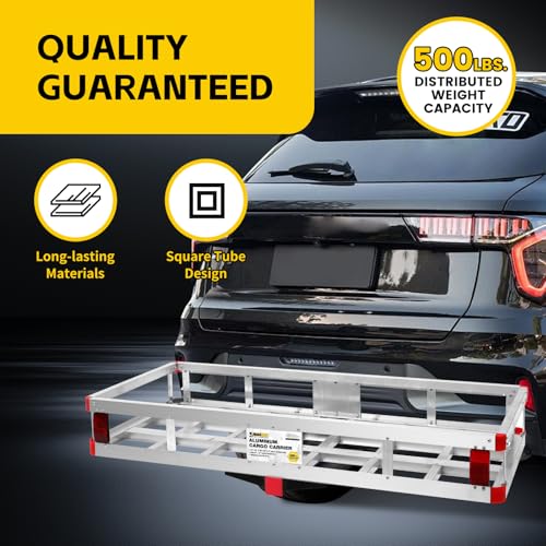 MaxxHaul 70108 Aluminum Cargo Carrier With High Side Rails- Trailer Hitch Mount For RV's, Trucks, SUV's, Vans, Cars With 2" Hitch Receiver - 500-lb Load Capacity, Grey, 49" x 22.5" - style: Cargo Carrier