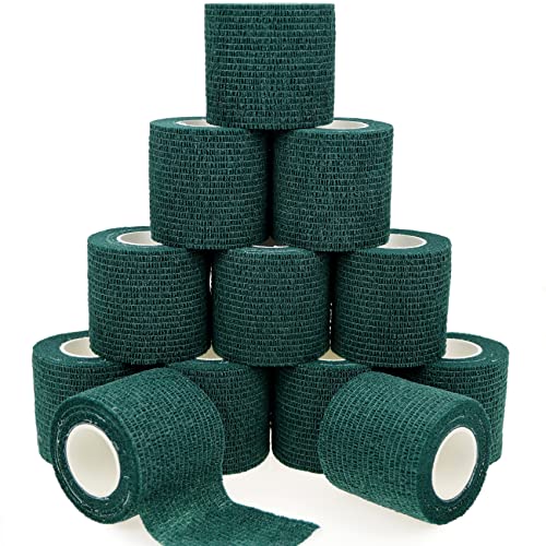 Self Adhesive Bandage Wrap Animal Cohesive Bandage Self Adherent Wrap First Aid Tape for Dogs Cats Horses Birds & Wrist Healing Ankle Sprain (2 Inch Dark Geen 12 Rolls) - color: 2 Inch Dark Geen 12 Rolls