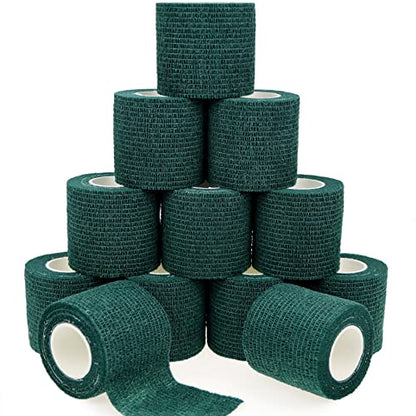 Self Adhesive Bandage Wrap Animal Cohesive Bandage Self Adherent Wrap First Aid Tape for Dogs Cats Horses Birds & Wrist Healing Ankle Sprain (2 Inch Dark Geen 12 Rolls) - color: 2 Inch Dark Geen 12 Rolls
