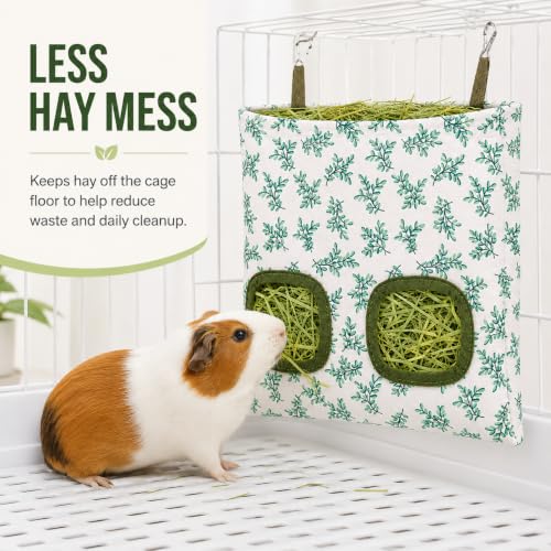 Rabbit Hay Feeder, Guinea Pig Hay Holder & Bunny Hay Feeder – Durable Hanging Hay Bag for Rabbits Chinchillas Guinea Pigs Bunnies – Chew-Resistant Hay Holder for Small Animals (Green) - color: Green