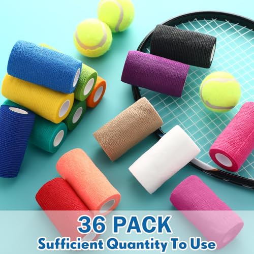 Treela 36 Pcs Self Adherent Bandage 4" X 5 Yard Wrap Breathable - color: Refreshing Color, size: 4" X 5 Yard