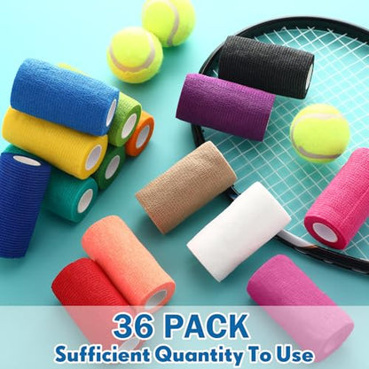 Treela 36 Pcs Self Adherent Bandage 4" X 5 Yard Wrap Breathable - color: Refreshing Color, size: 4" X 5 Yard