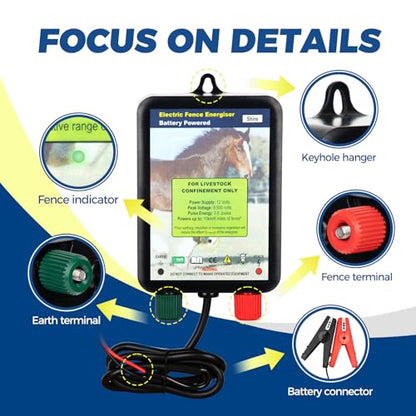 Andmon EF050 0.6 Joule Battery-Powered Electric Fence Energizer, 15miles/50acres Electric Fence for Dogs, High Power Low-Impedance Electric Fence for Secure Your Area with Confidence