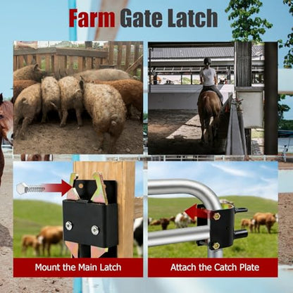 findmall Heavy Duty 2 Way Farm Gate Latch 1 Pack Fence Gate Accessory | For Metal Gates, Livestock Areas, Horse Corrals Ranches and Farms with Mounting Screws and Directions