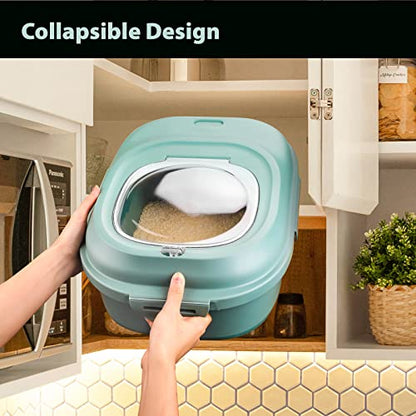 Viretec Cereal Rice Storage Containers, 20 to 50Lbs Collapsible Dry Food Dispenser Bins with Airtight Flip Lid Rolling Wheel, Kitchen Pantry to Store Sugar Flour, Dog Pet Cat Food Holder Container - color: Green