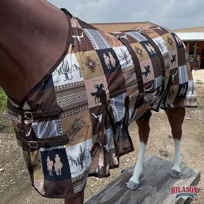 HILASON Horse Fly Sheet Breathable Mesh UV Protection Mosquito Bug Summer - color: Brown Cowboy Print, size: 66 In