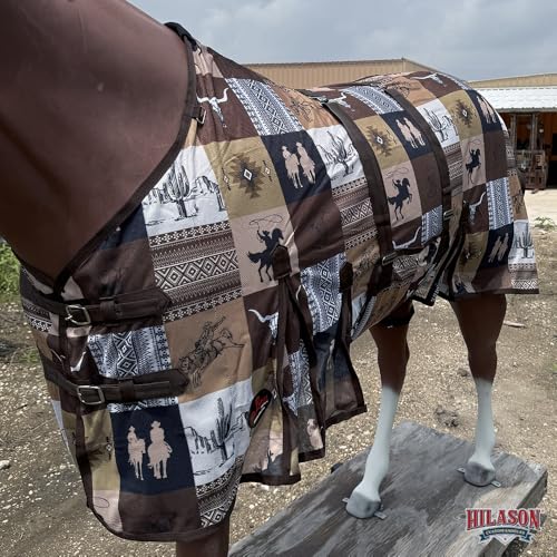 HILASON Horse Fly Sheet Breathable Mesh UV Protection Mosquito Bug Summer - color: Brown Cowboy Print, size: 66 In