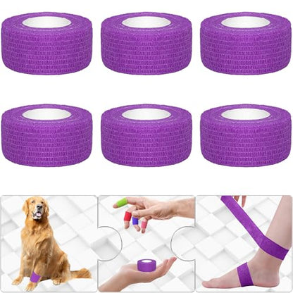 6 Pack Purple Self Adhesive Bandage Wrap 1 Inches x 5 Yards - color: Purple, size: 1 Inch