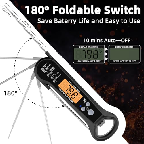 Instant Read Meat Thermometer for Grill and BBQ, Black - color: Black