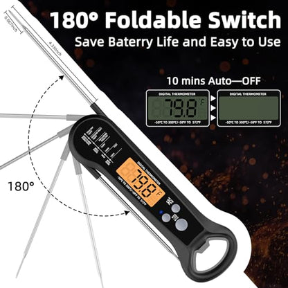 Instant Read Meat Thermometer for Grill and BBQ, Black - color: Black