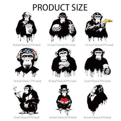 arricraft 9 Sheets Chimpanzee Theme Iron on Stickers, Black Gorilla Pattern Print Transfer Stickers Decals for DIY T-Shirt Jeans Backpacks Families Clothing Hat Decoration Applique - style: Chimpanzee Theme