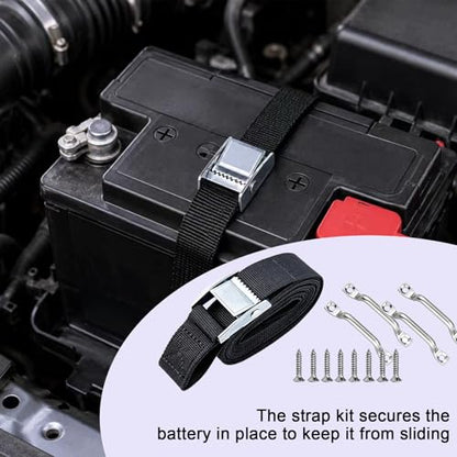 2 PCS Battery Tie Down Straps, 1" × 48" Car Battery Hold Down Kit with Stainless Steel Cam Buckle & Screws, Adjustable Lashing Straps for Car Boat RV Batteries Cooler Luggage Belt - color: Strap