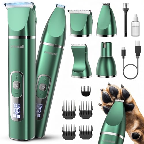 oneisall 4 in 1 Dog Grooming Kit with LCD Display Green - color: Green